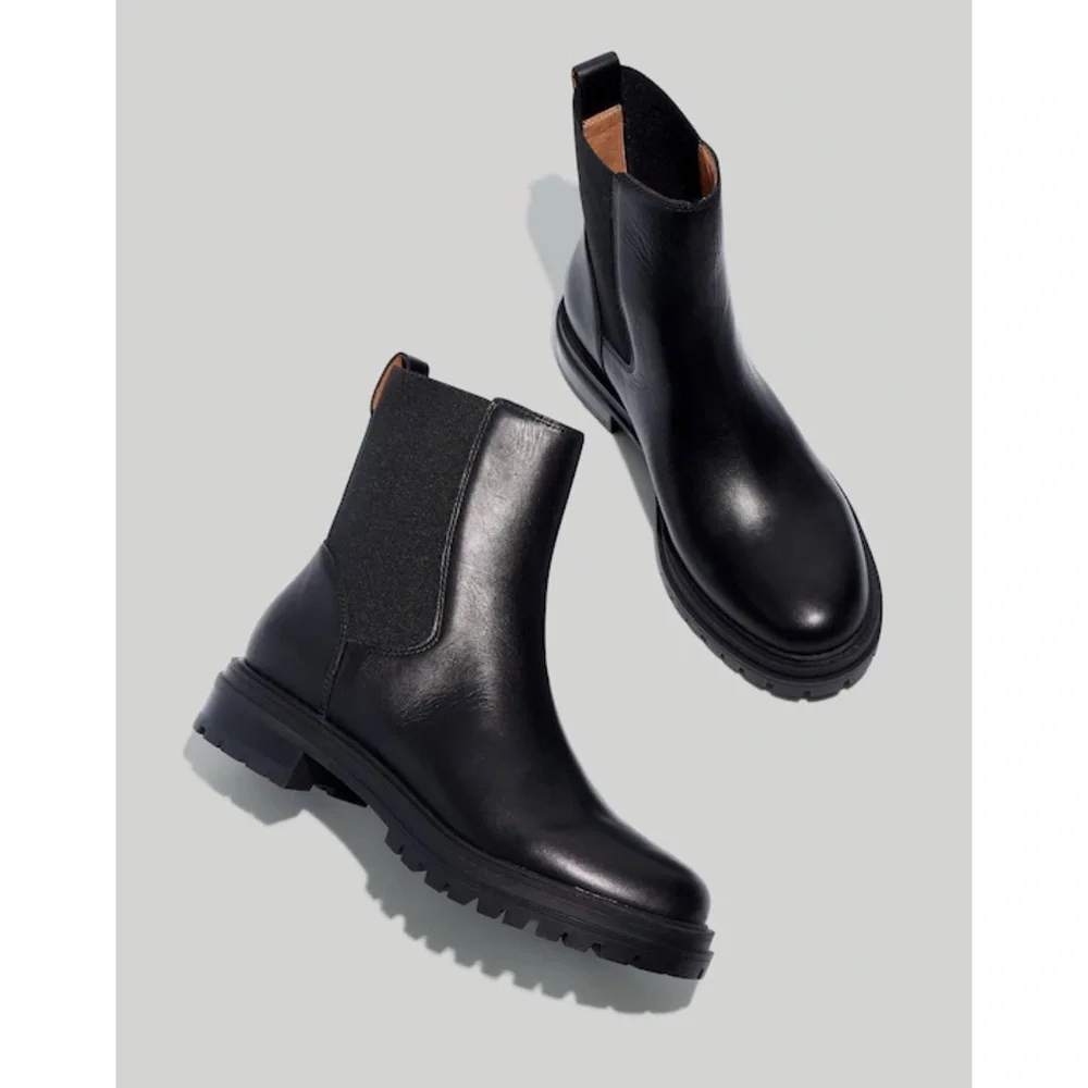 $198 Madewell Bradley Black Leather Chelsea Lugsole Ankle Boots Booties Size 6 - Picture 1 of 15